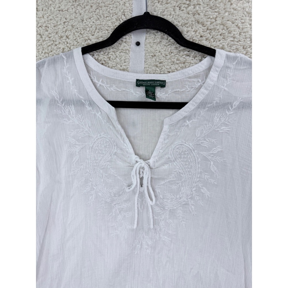 Lauren Ralph Lauren Peasant Blouse Womens L White Embroidered Cotton - Picture 3 of 10